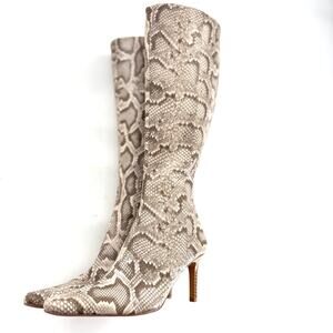 Asos Cindy Stiletto Heel Boots 5 NWT Snake Tall Knee High Tan Beige
